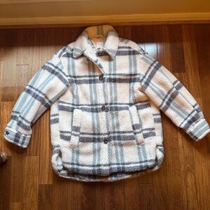 H&M Plaid Sherpa Jacket - White and Blue Size XS Oversized